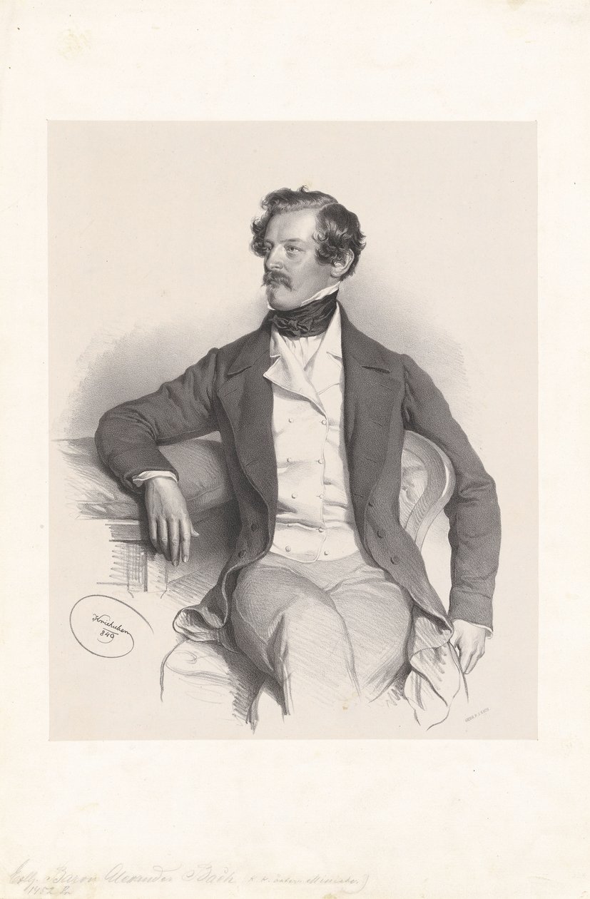 Alexander svobodný pán von Bach (1813-1893), právník, politik od Josef Kriehuber