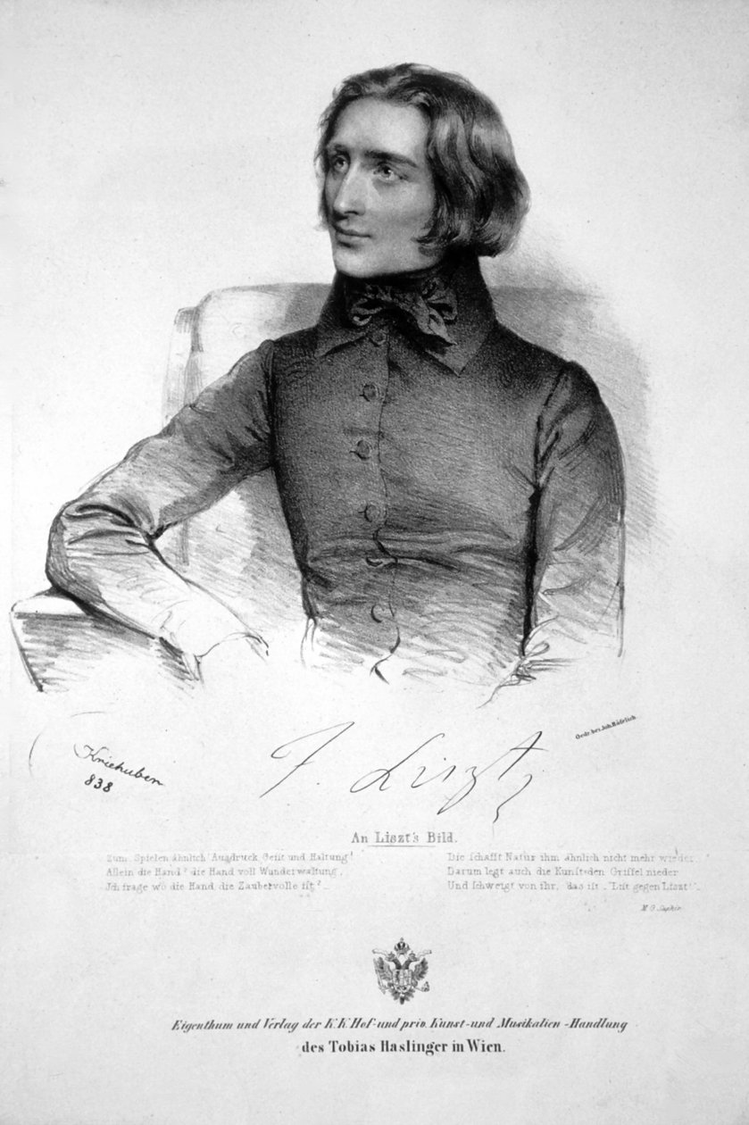 Franz Liszt Litografie 1838 od Josef Kriehuber