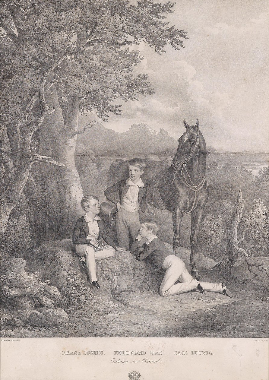 Josef Kriehuber Arcivévodové František Josef - Ferdinand Max - Carl Ludwig 1844 od Josef Kriehuber