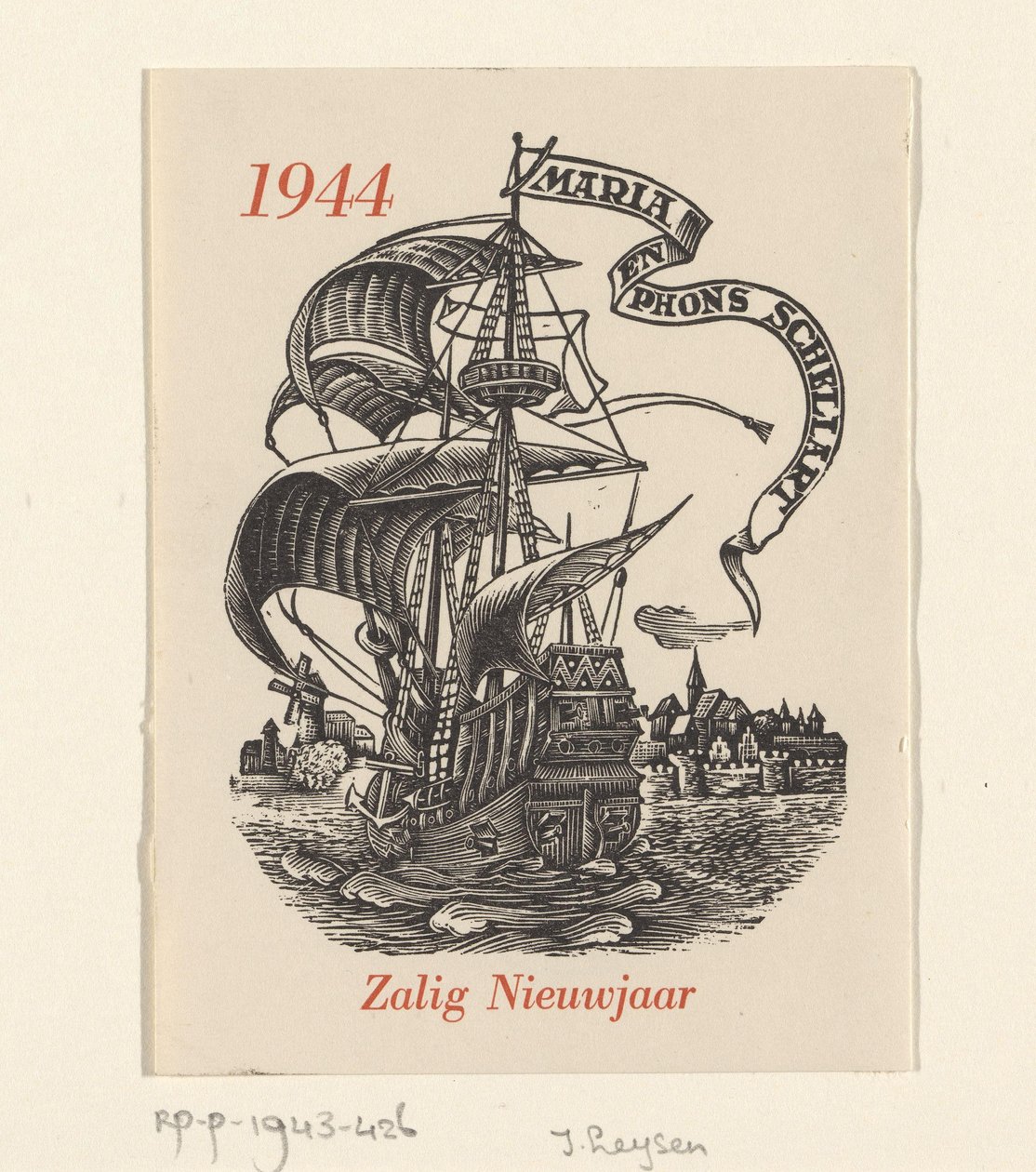 Novoroční přání do roku 1944 od Márie a Phonse Schellartových od Josef Leysen (Jef)