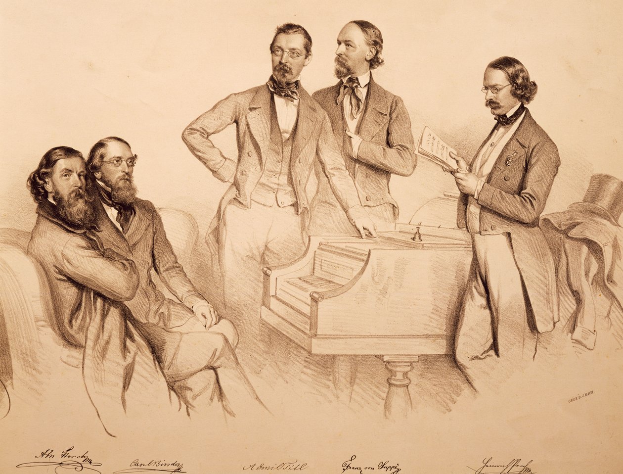 Skupinový portrét vídeňských hudebníků a skladatelů: Franz von Suppe