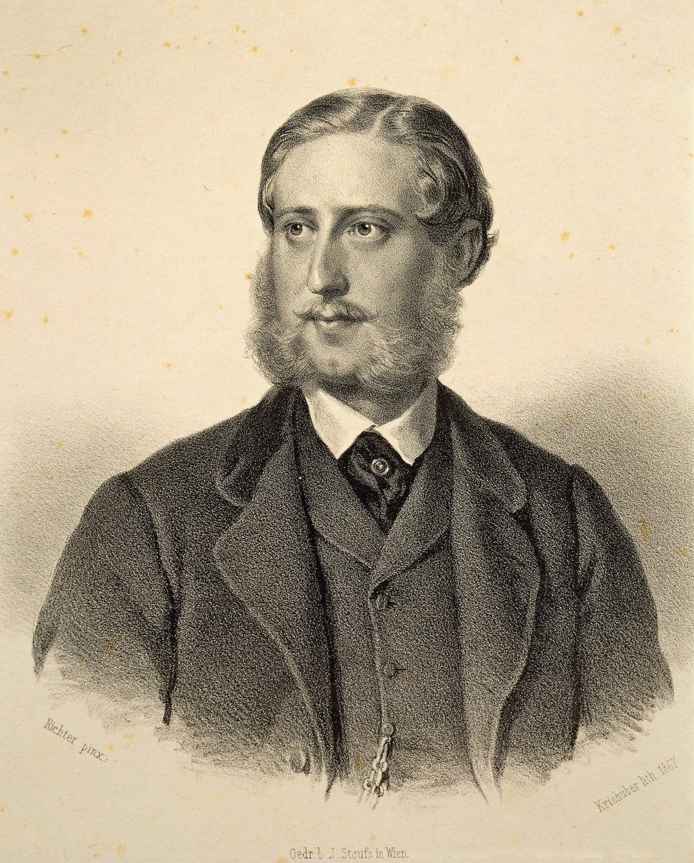Portrét Ferdinanda Bonaventury, knížete Kinského (1834-1904). Rytina Josefa Kriehubera od Josef Nikolaus Kriehuber