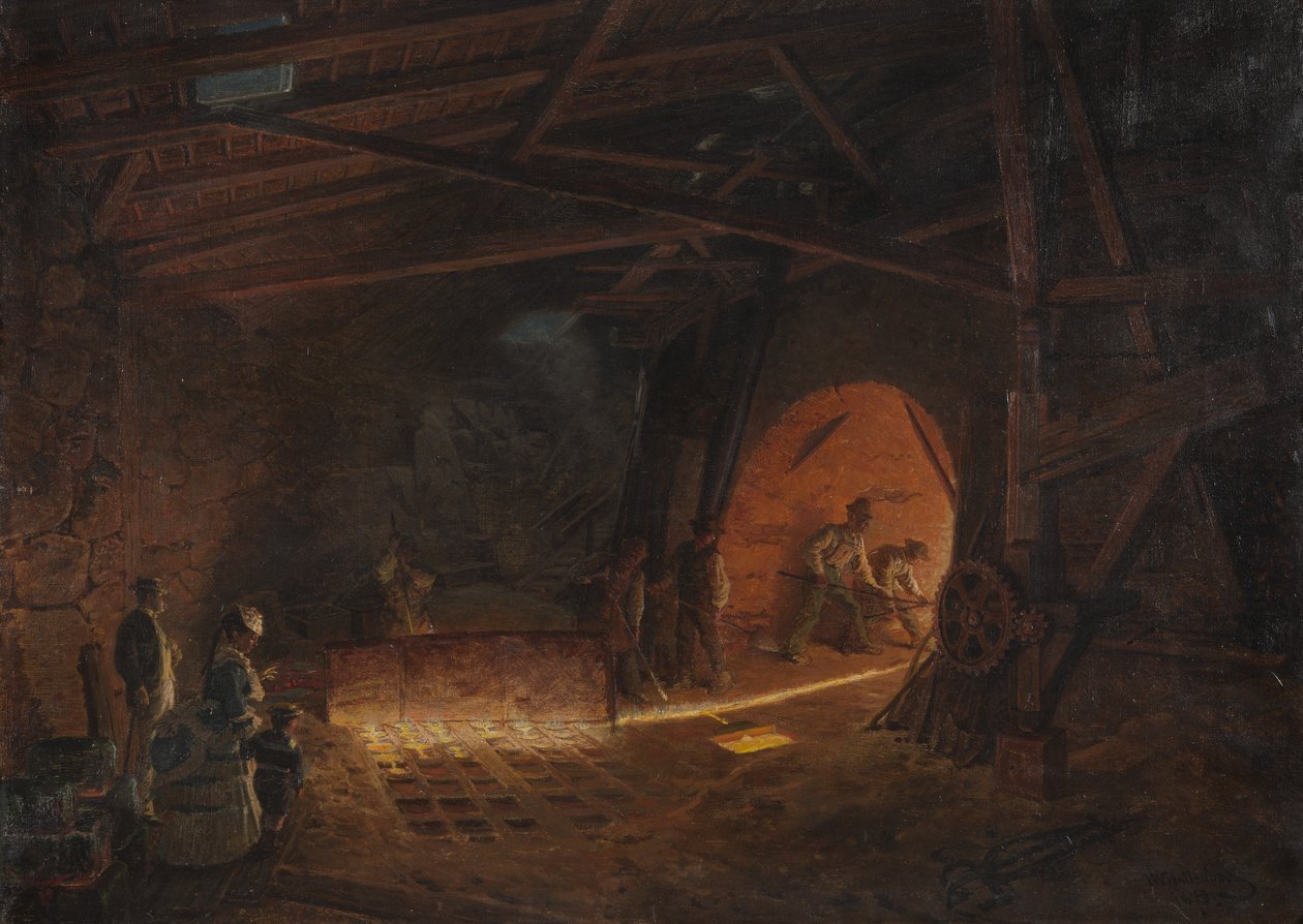 Acierie - železárna, od Wallandera, Josef Wilhelm (1821-1888). Olej na plátně od Josef Wilhelm Wallander