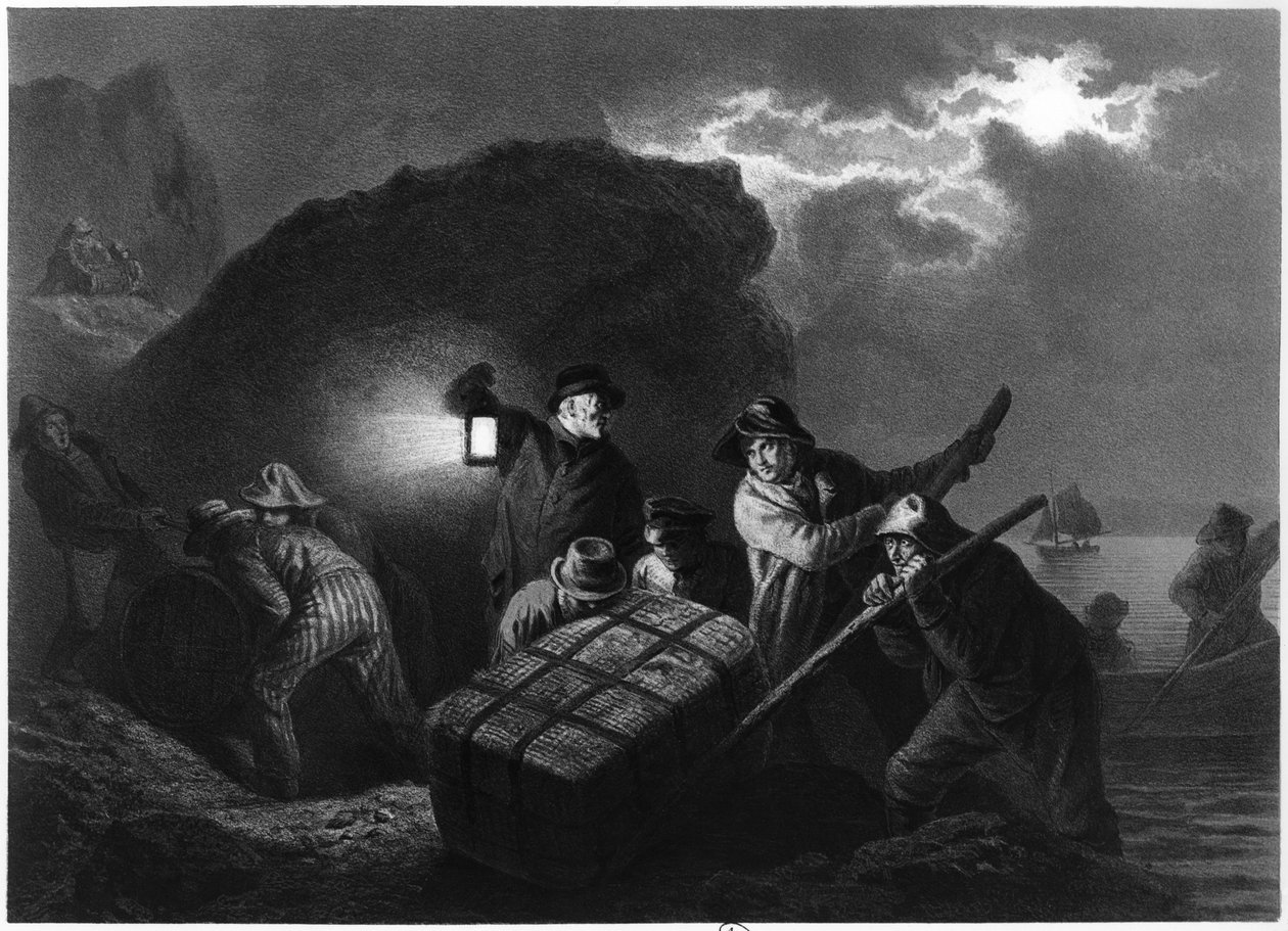 Pašeráci na východním pobřeží Švédska, počátek 19. století od Josef Wilhelm Wallander
