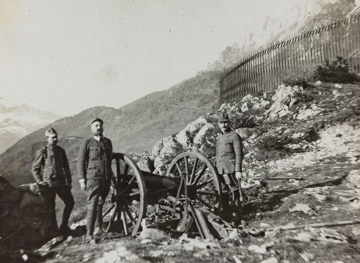 Album "Moje světová válka - vzpomínky na jihozápadní frontu v Korutanech, Itálie, Trentino-Alto Adige) 31.3.1915-12.11. 1918 - Josef Zohles Wien ": vojáci s děly (čb p od Josef Zohles