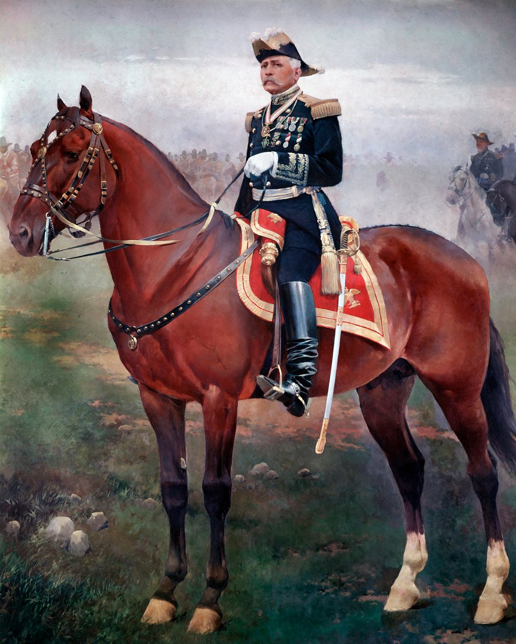 Jezdecký portrét Porfiria Diaze (1828-1915), revolučního a mexického prezidenta Obraz od Jose Cusachse (1851-1908) Mexico City, Národní muzeum historie, hrad Chapultepec od Josep Cusachs y Cusachs