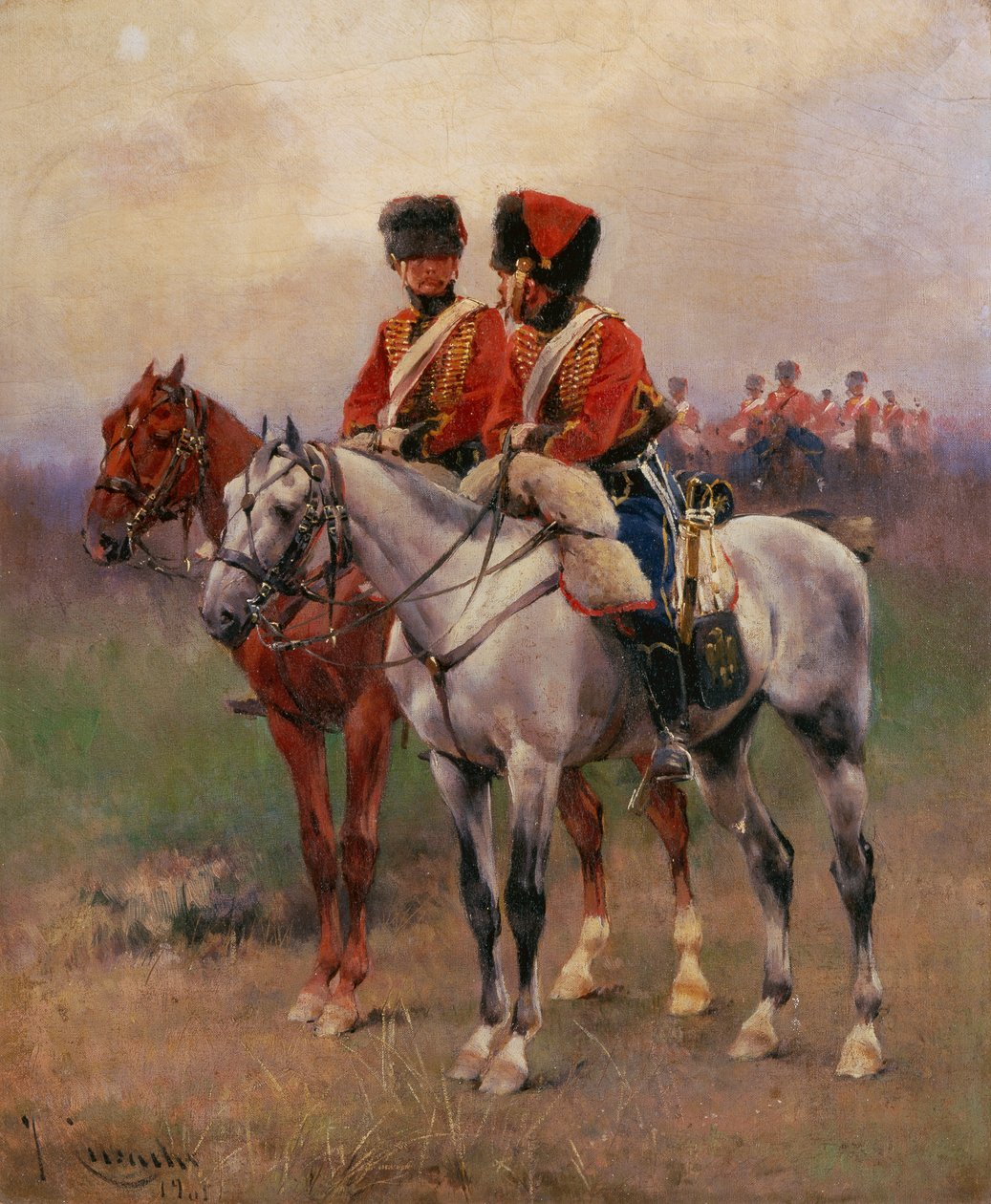 Vojáci na koni od Josep Cusachs y Cusachs
