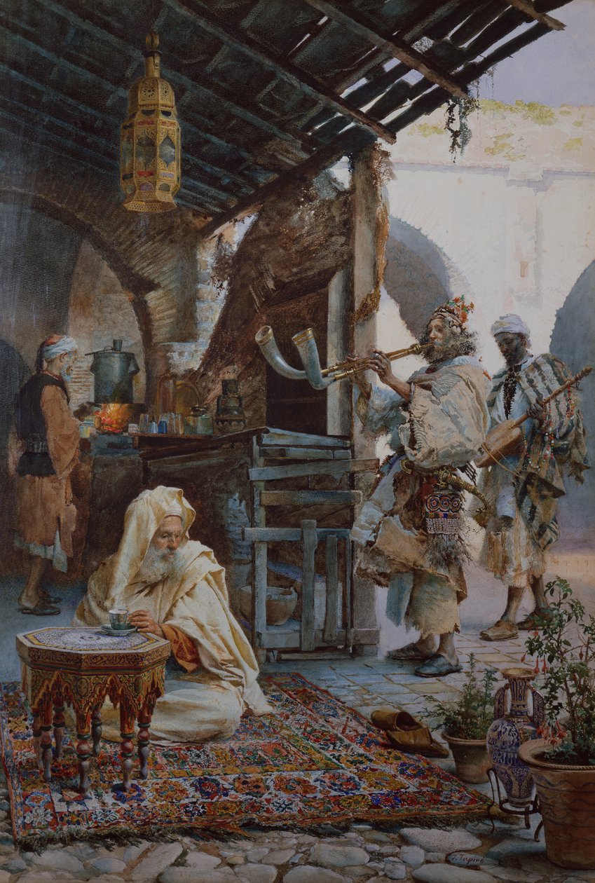 Núbijští hudebníci (akvarel) od Josep Tapiro Baro
