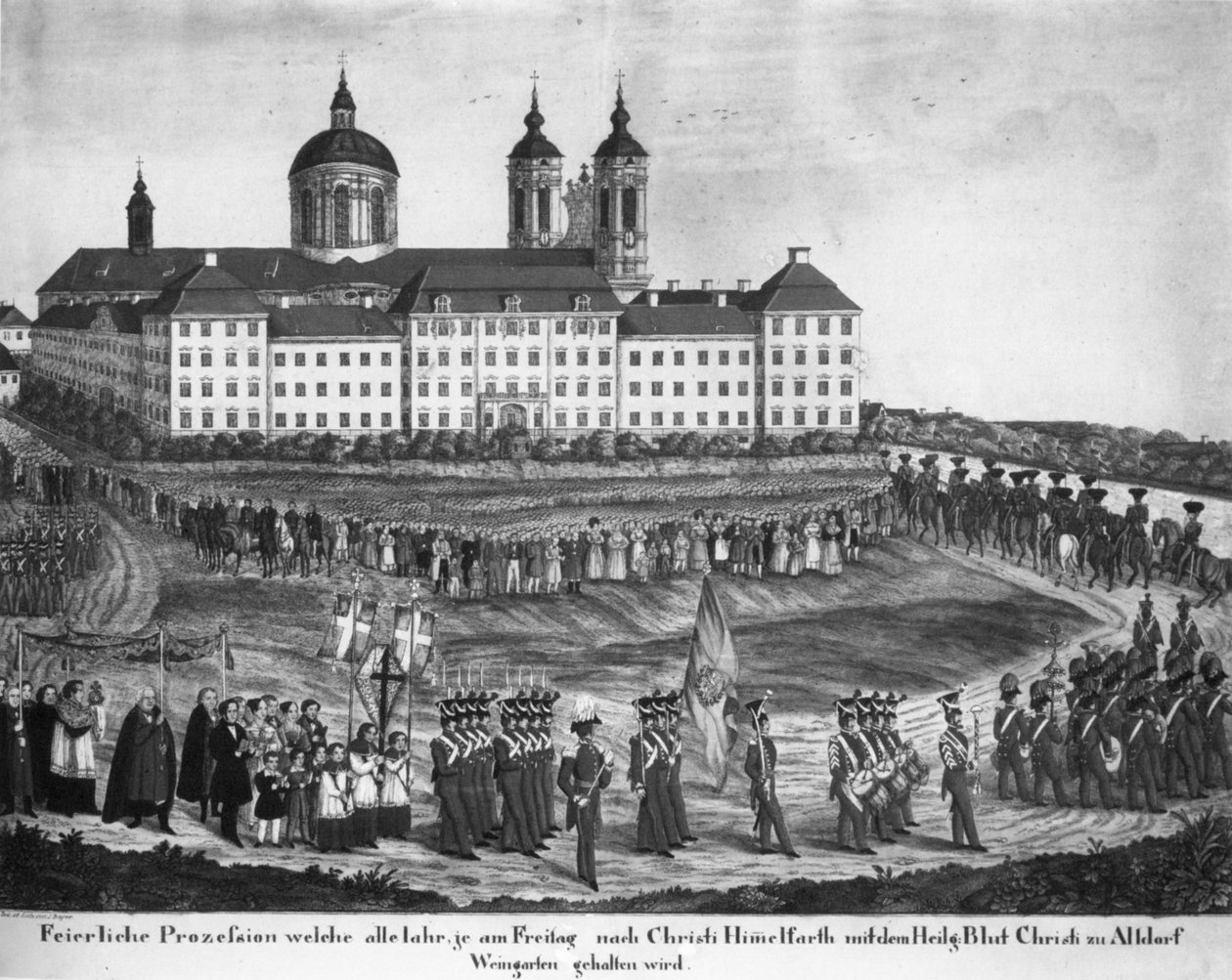 Průvod svaté krve v Altdorf-Weingartenu, kolem roku 1840 (před rokem 1848) od Joseph Bayer