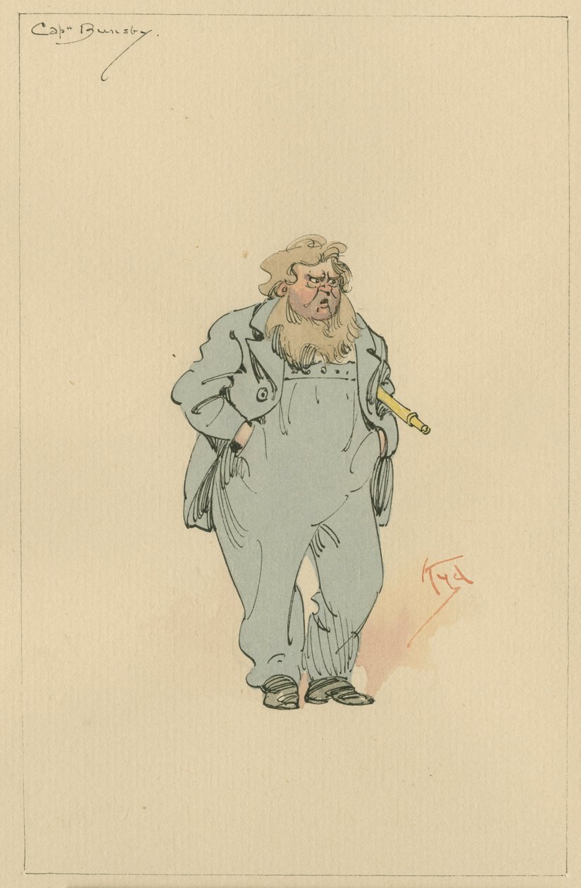 Kapitán Jack Bunsby, cca 1920 (pero a inkoust s wc na papíře) od Joseph Clayton Clarke