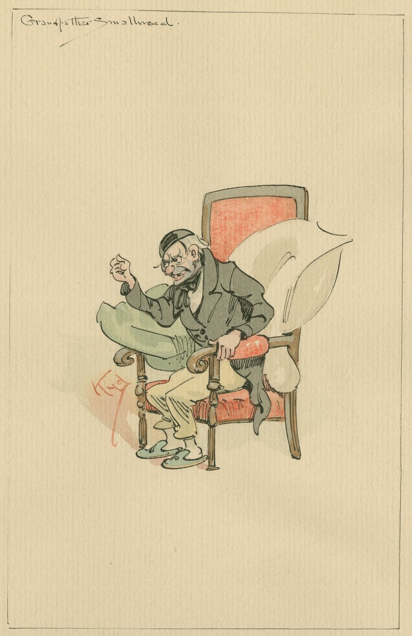 Dědeček Smallweed, cca 1920 (pero a inkoust s wc na papíře) od Joseph Clayton Clarke