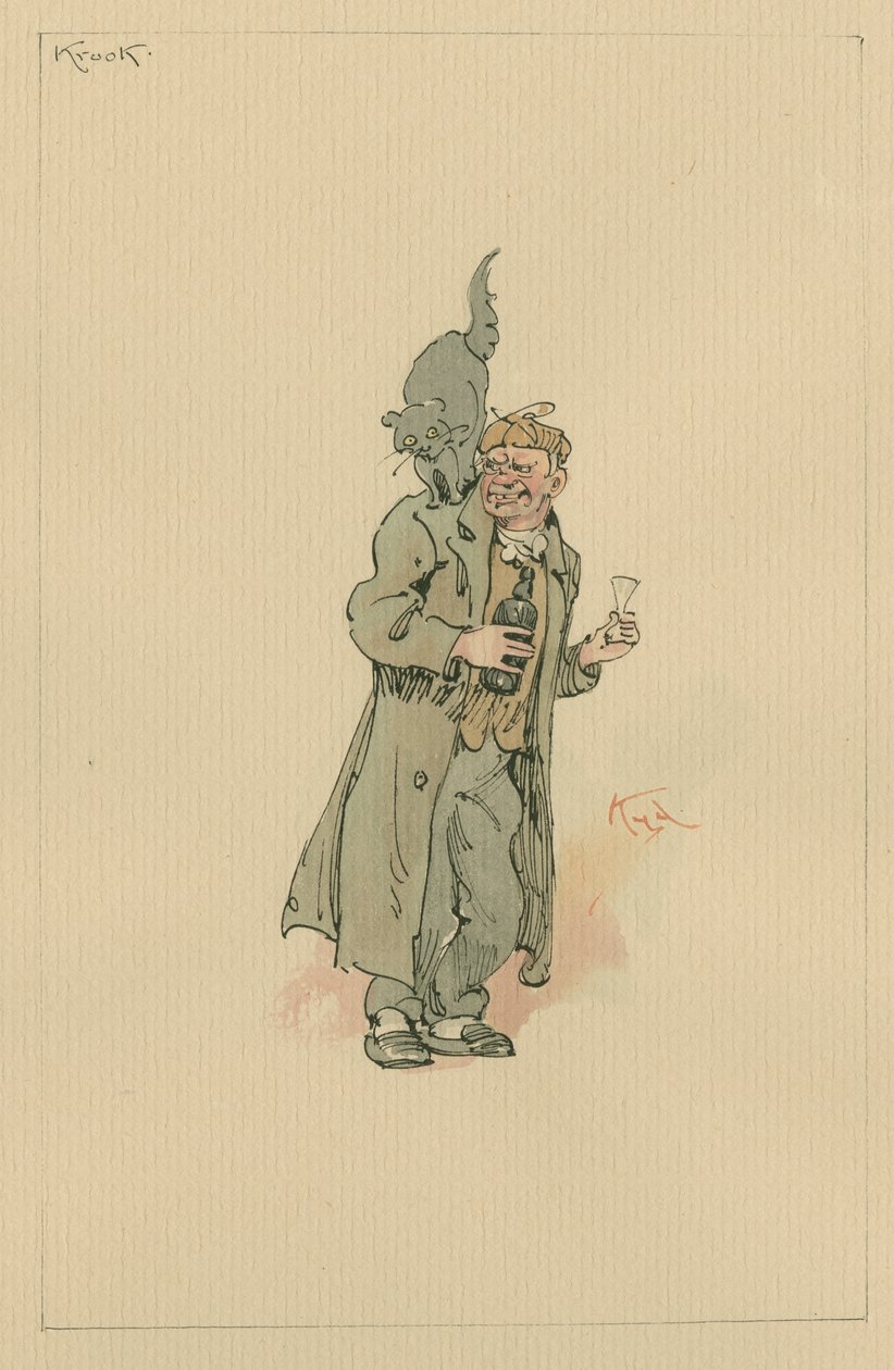 Krook, cca 1920 (pero a inkoust s wc na papíře) od Joseph Clayton Clarke