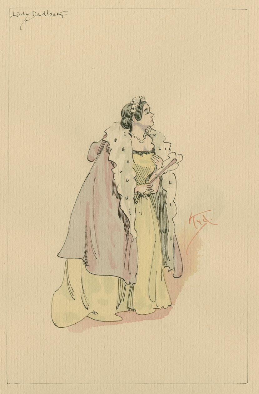Lady Dedlock, cca 1920 (pero a inkoust s wc na papíře) od Joseph Clayton Clarke