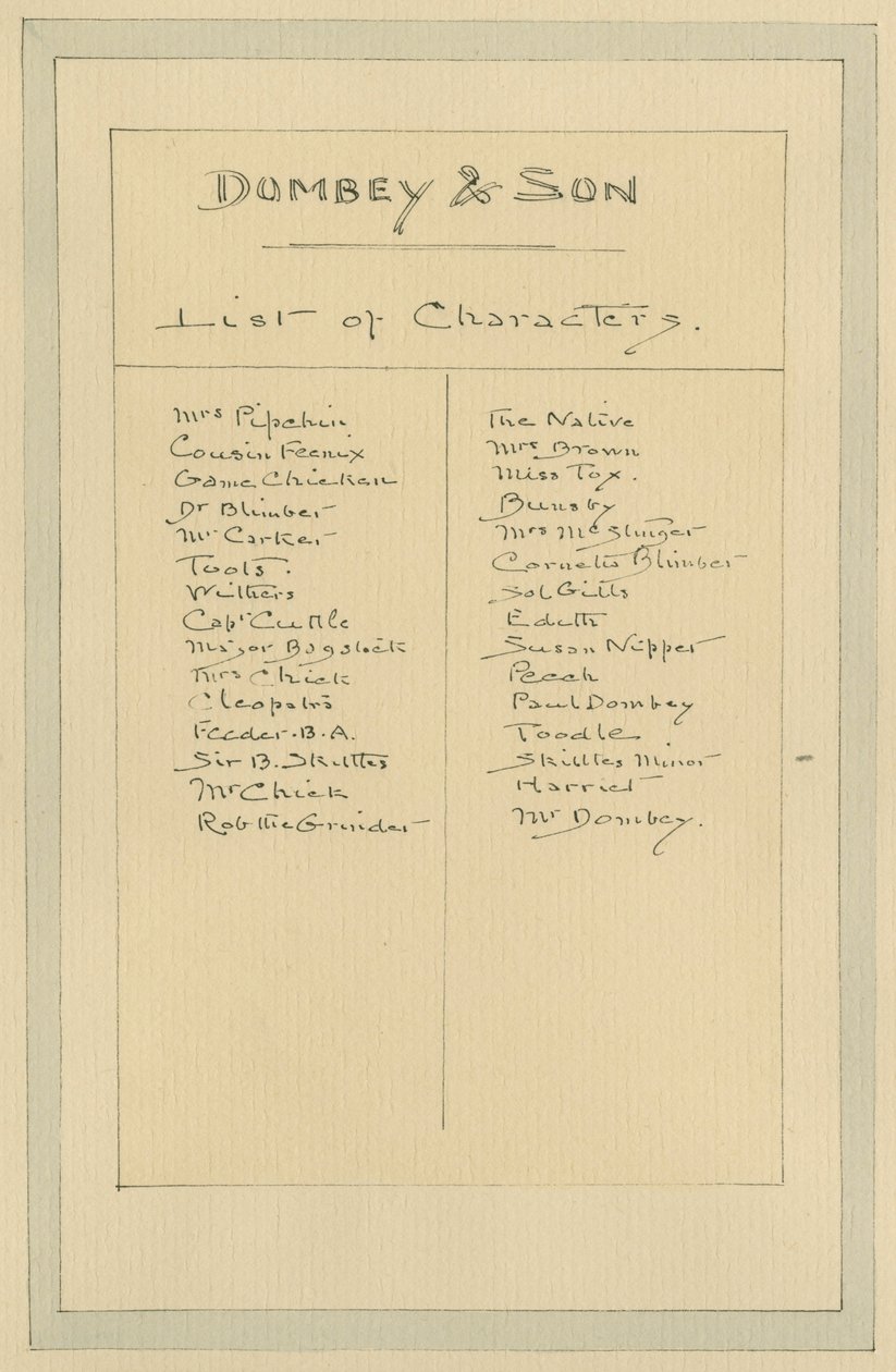 Seznam postav, cca 20. léta (pero a inkoust s wc na papíře) od Joseph Clayton Clarke