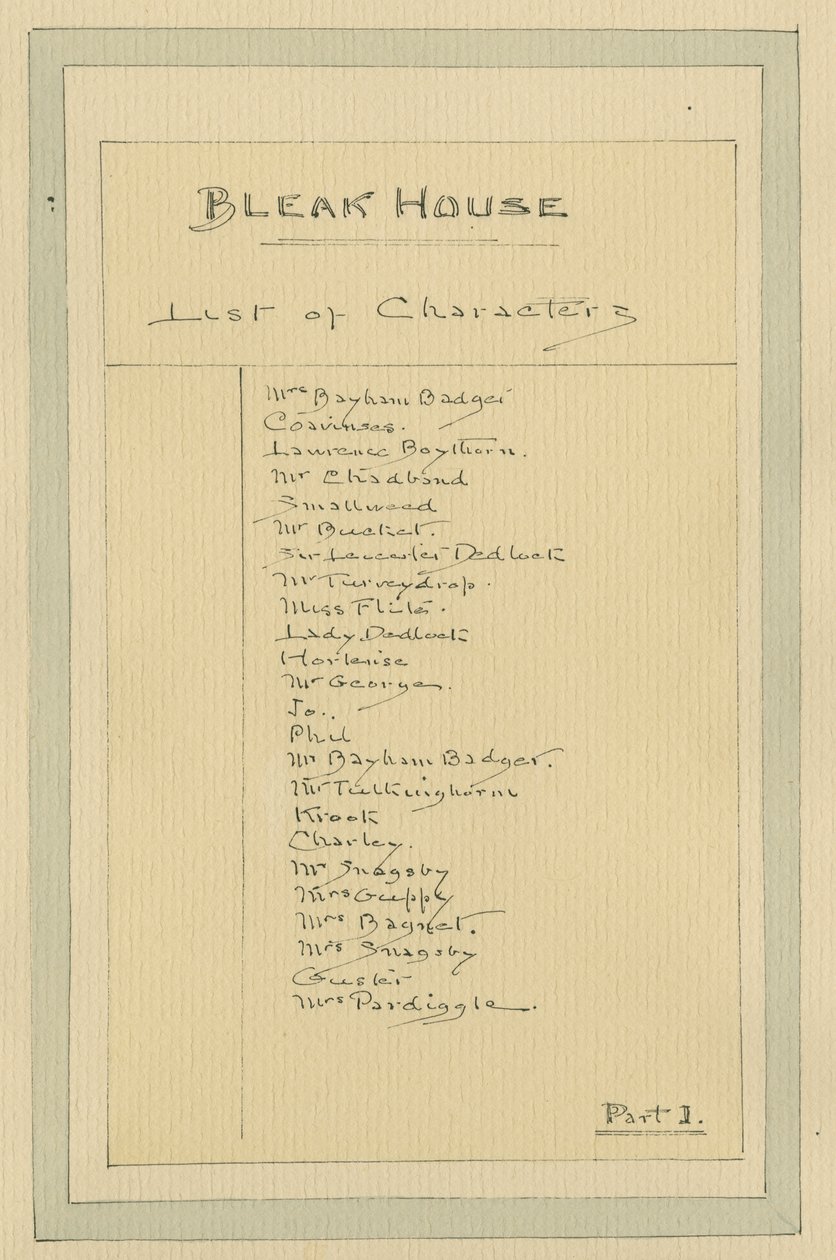 Seznam postav, cca 20. léta (pero a inkoust s wc na papíře) od Joseph Clayton Clarke