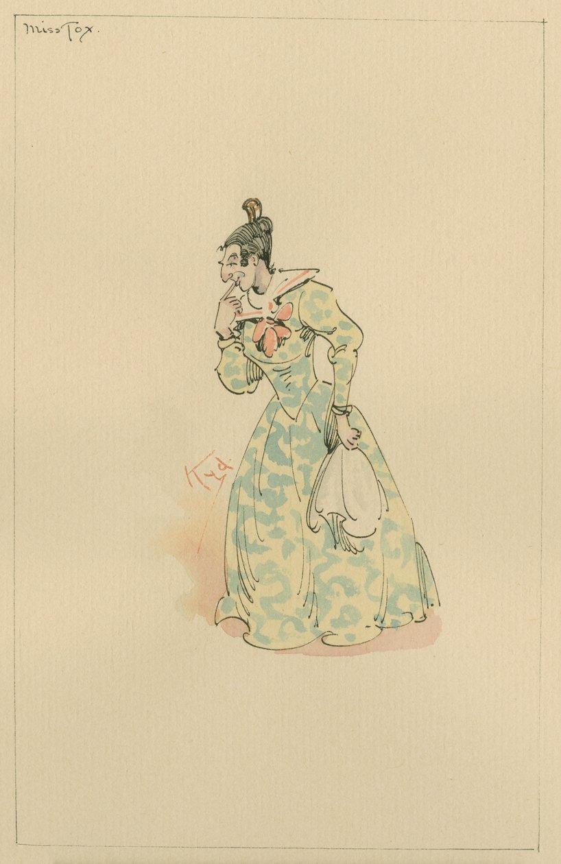 Slečna Lucretia Tox, cca 1920 (pero a inkoust s wc na papíře) od Joseph Clayton Clarke