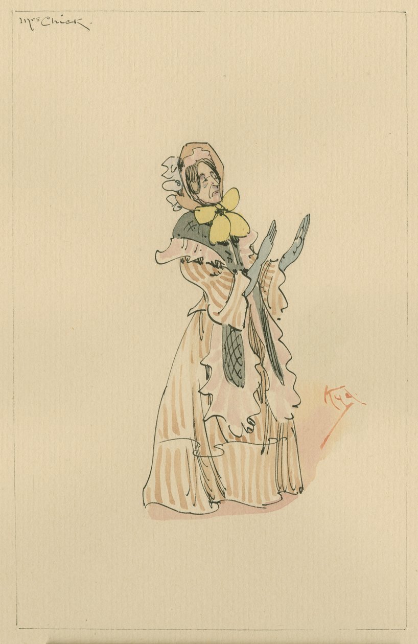 Mrs Chick, cca 20. léta (pero a inkoust s wc na papíře) od Joseph Clayton Clarke
