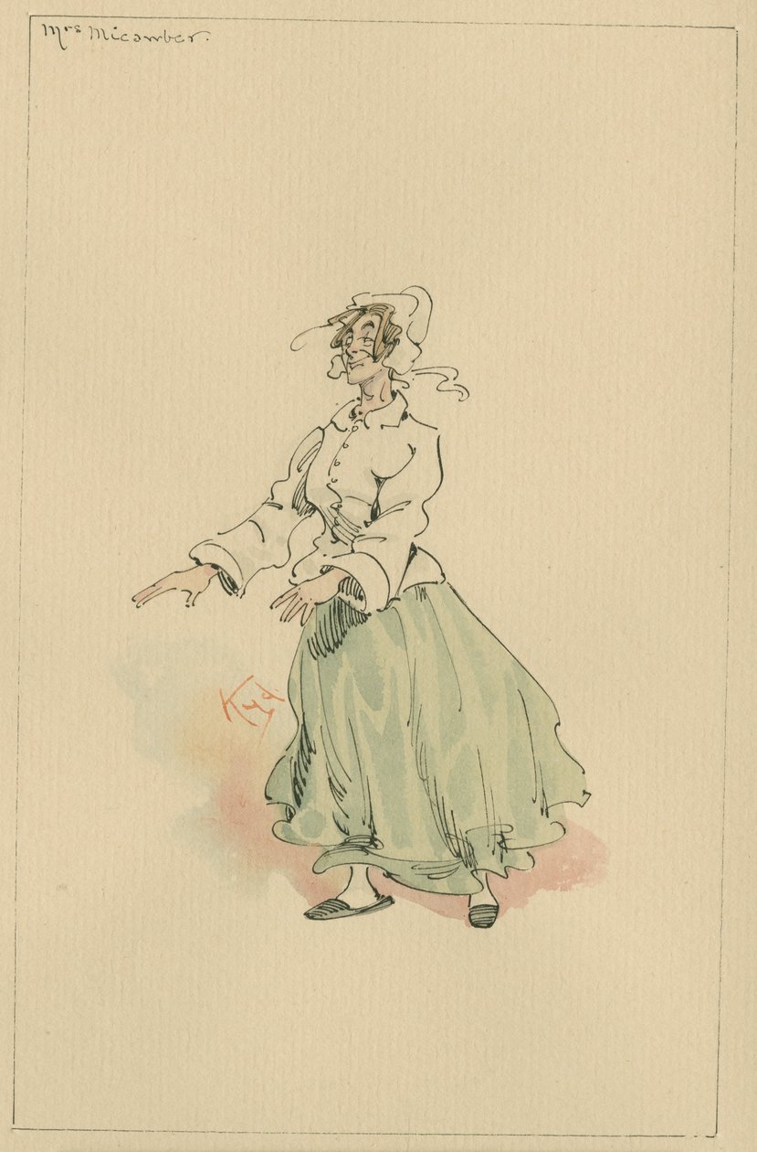 Paní Micawberová, cca 20. léta (pero a inkoust s wc na papíře) od Joseph Clayton Clarke