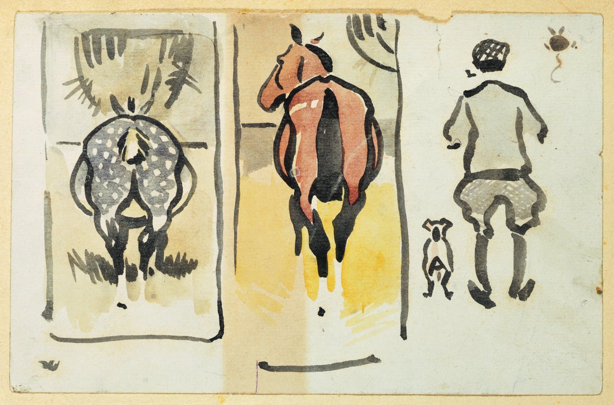 Stránka ze sešitu obsahující 43 skic od Joseph Crawhall