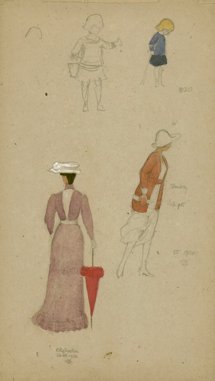 Studie žen s klobouky a dítětem (tužka a wc na papíře) od Joseph Edward Southall