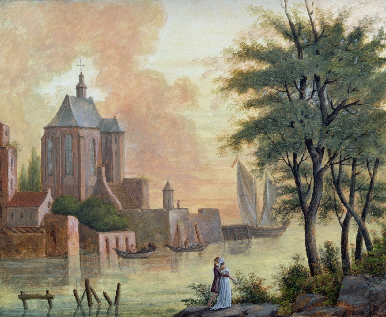 Promenáda podél břehu řeky, 1821 od Joseph Francois Baudelaire