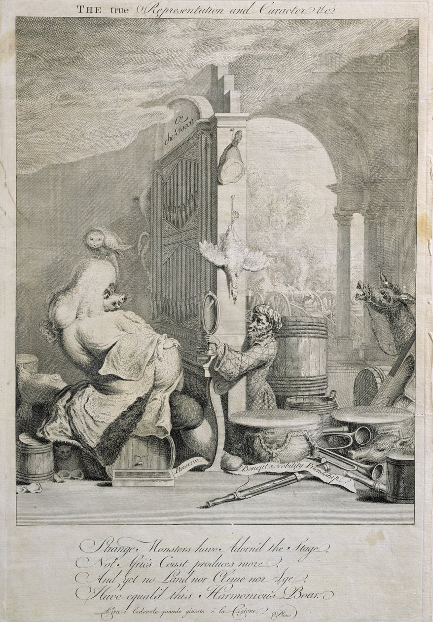 Pravdivé zobrazení a charakter, karikatura George Fredericka Händela (1685-1759) od Joseph Goupy