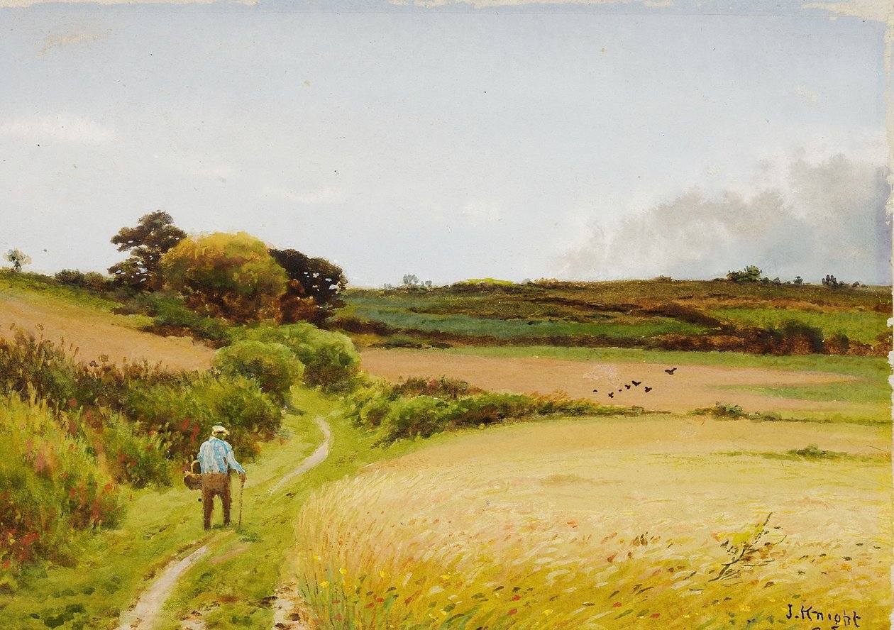 Krajina se starým mužem nesoucím košík, 1886 od Joseph Knight
