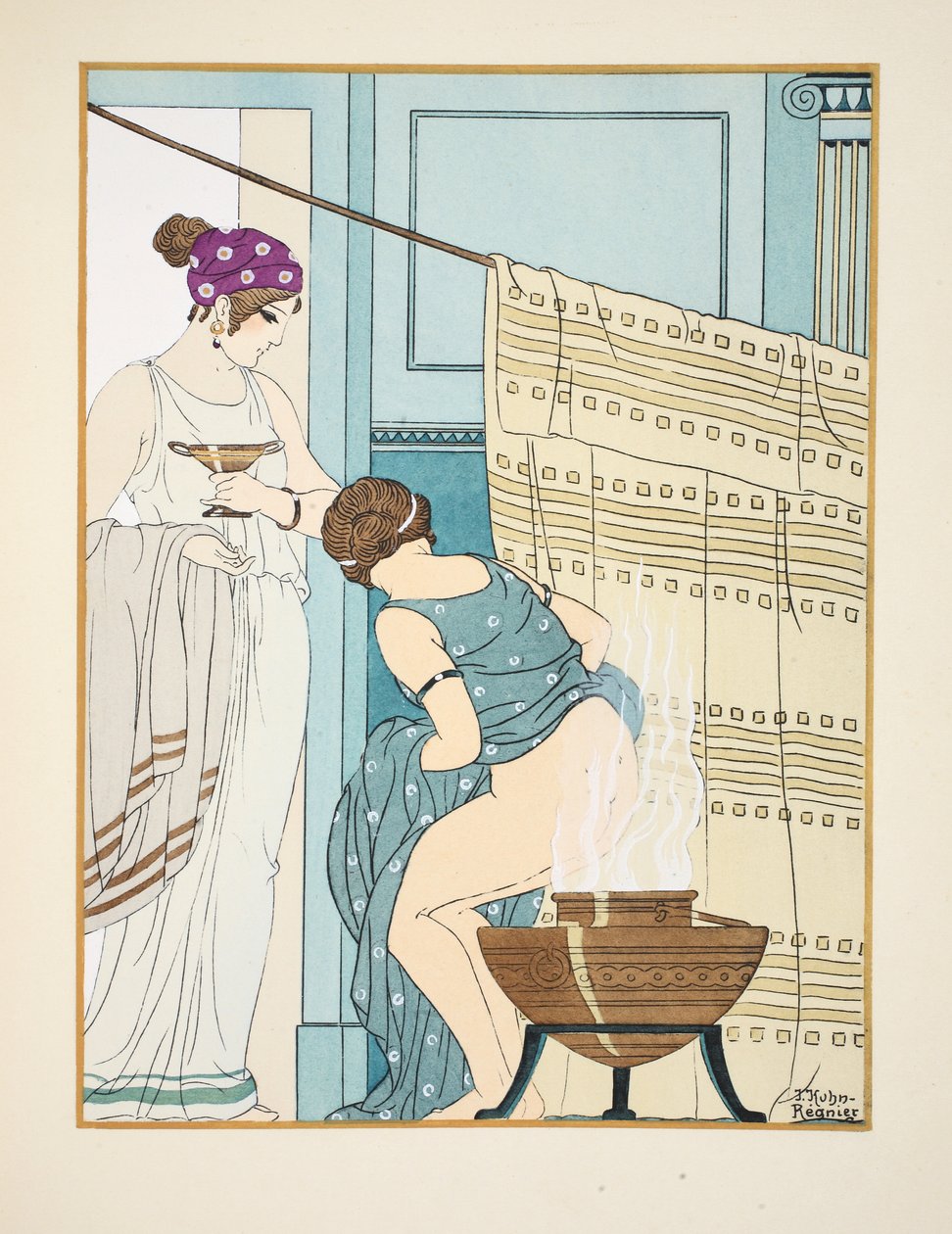 Žena sedící na velkém hrnci, ilustrace z 