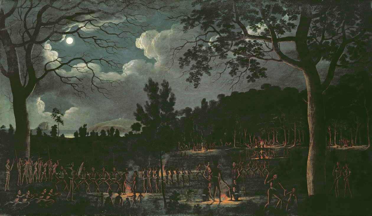 Corroboree v Newcastlu, kolem 1818 (board) od Joseph Lycett