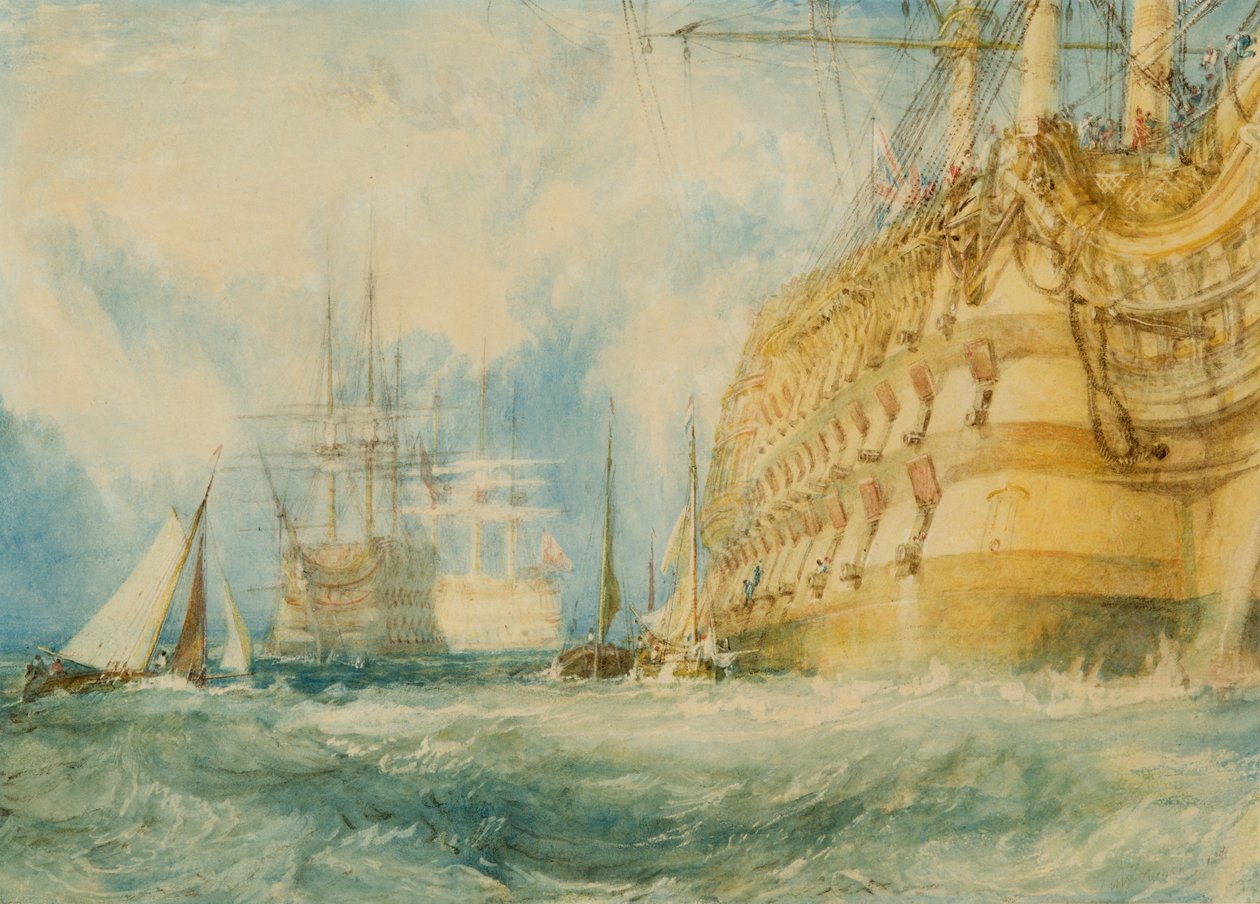A First Rate Taking In Stores, 1818 (tužka a čb zvýrazněná bílou barvou na papíře) od Joseph Mallord William Turner