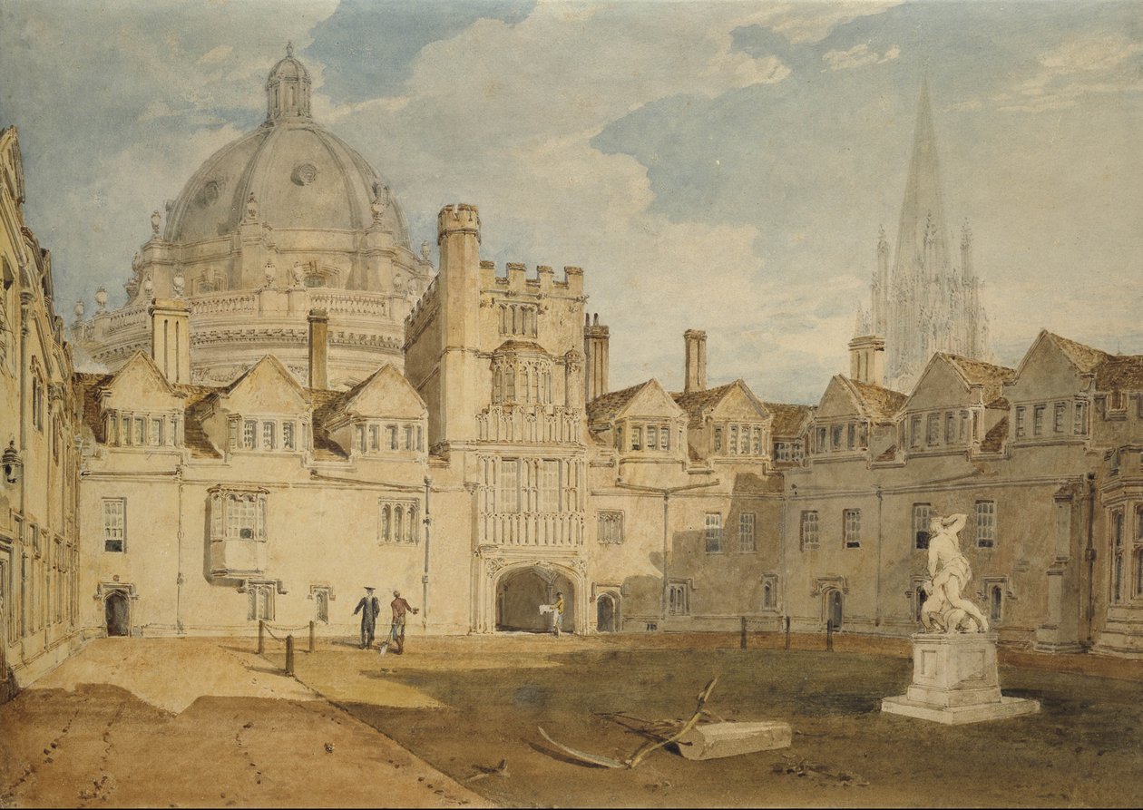 Pohled z vnitřku Brazen Nose College Quadrangle, Oxford, 1803-04 (wc nad grafitem, na papíře) od Joseph Mallord William Turner