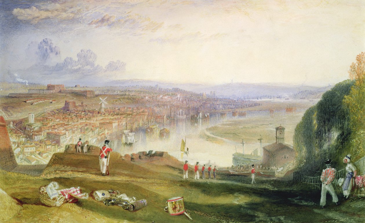 Chatham, směrem k Fort Pitt (tužka, wc a tělová barva na papíře) od Joseph Mallord William Turner