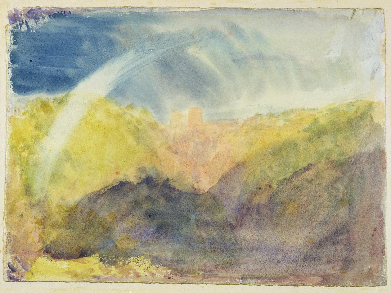 Hrad Crichton (Horská krajina s duhou) kolem roku 1818 (wc přes grafit na tkaném papíře) od Joseph Mallord William Turner