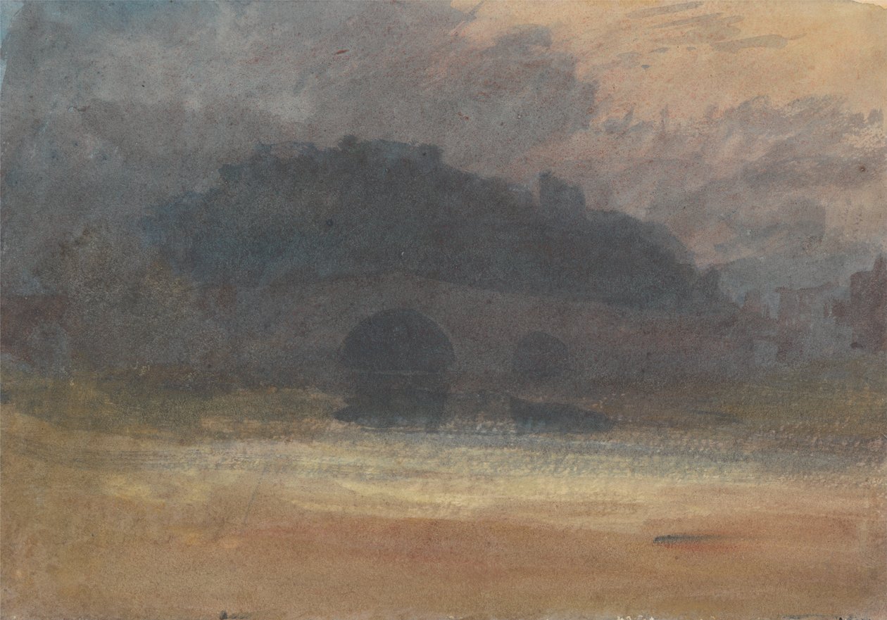 Večerní krajina s hradem a mostem v Yorkshire od Joseph Mallord William Turner