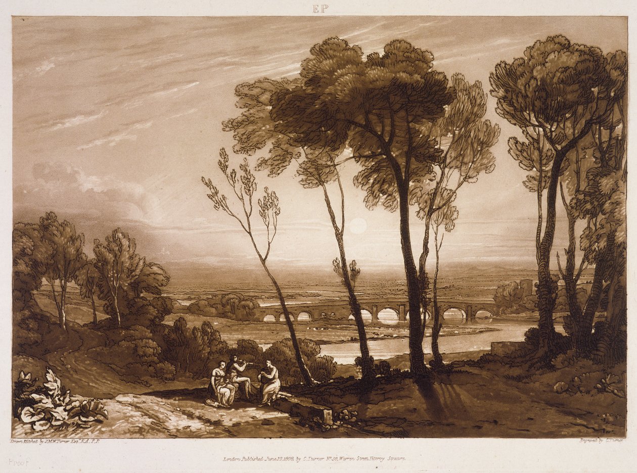 F.13.I Most ve střední vzdálenosti, z "Liber Studiorum", vyryl Charles Turner, 1808 (lept) od Joseph Mallord William Turner