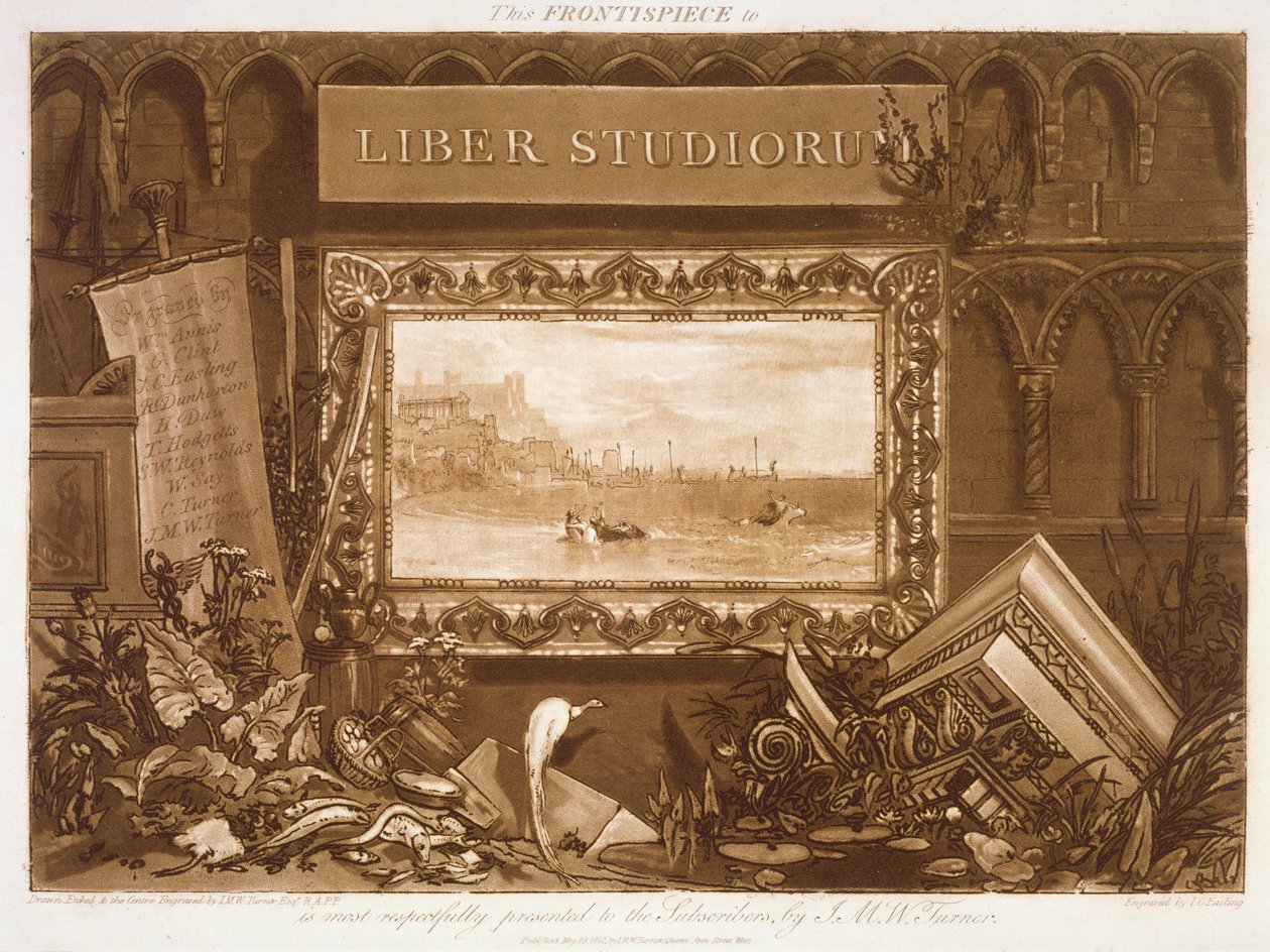 F.1.I Frontispis k „Liber Studiorum“ zobrazující odchod Evropy z města Tyre, vyrytý J.C. Easlingem, 1812 od Joseph Mallord William Turner