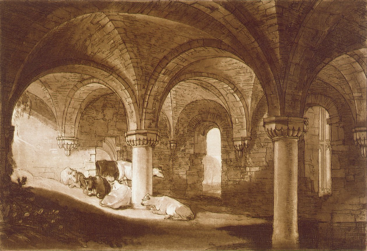 F.39.I Krypta opatství Kirkstall, z knihy "Liber Studiorum", 1812 od Joseph Mallord William Turner