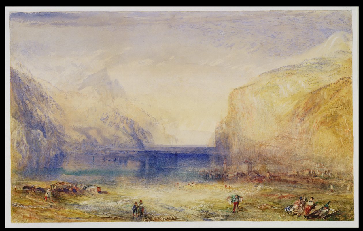 Fluelen: Ráno (při pohledu k jezeru) 1845 (wc a kvaš s škrábáním na tkaný papír) od Joseph Mallord William Turner