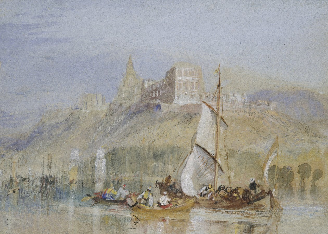 Montjean, c. 1830 (akvarel s tělovou barvou a perem a černohnědým inkoustem) od Joseph Mallord William Turner