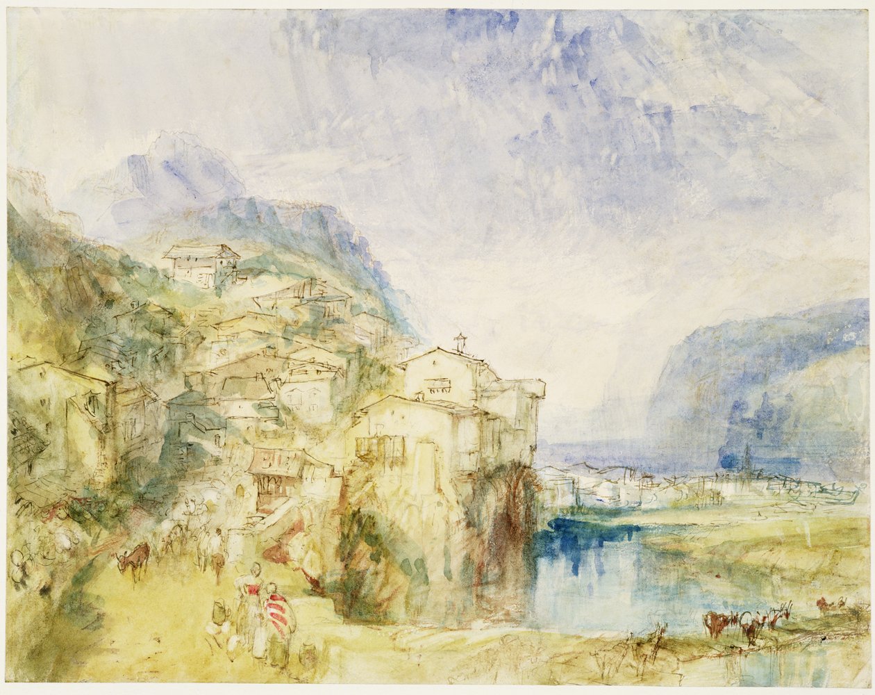 No.0584 Brunnen, s Lucernským jezerem v dálce, cca 1842 (wc a inkoust) od Joseph Mallord William Turner