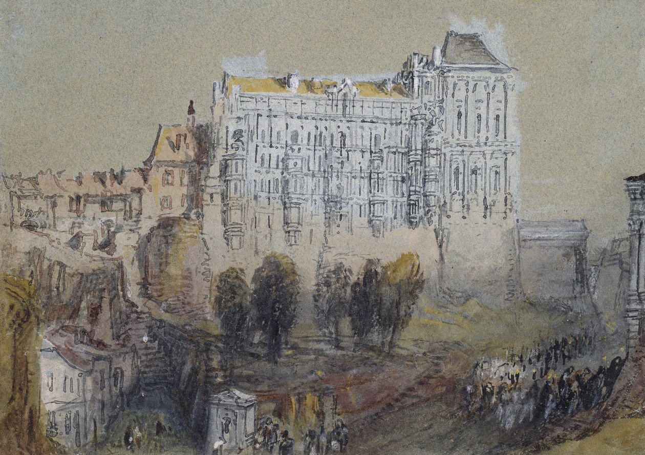 Palác v Blois, asi 1830 (akvarel na grafit s tělovou barvou a perem a hnědou a černou tuší) od Joseph Mallord William Turner