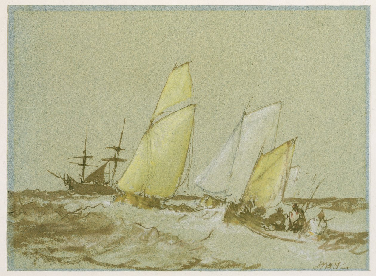 Doprava, cca 1828-30 (pero, štětec a hnědý inkoust, tělová barva a grafit na modrém papíře) od Joseph Mallord William Turner