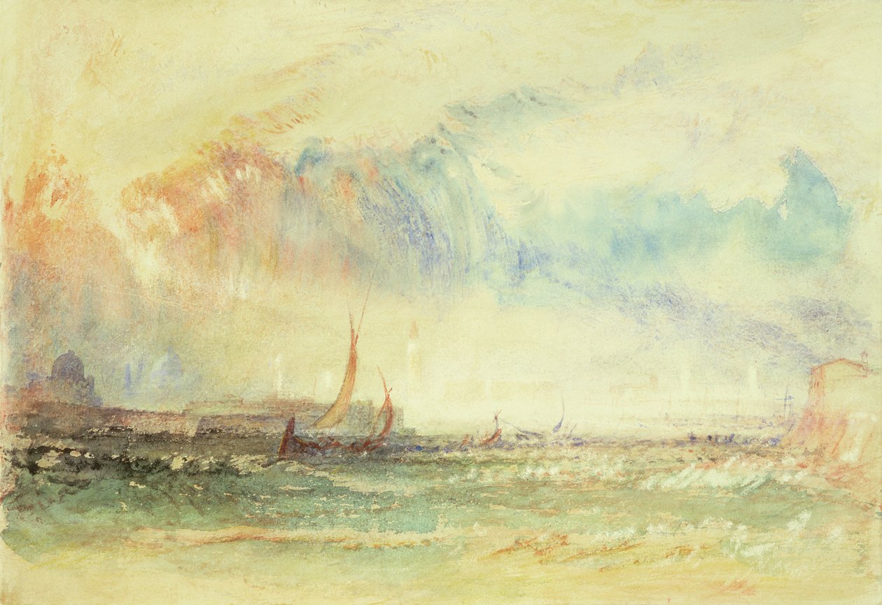 Storm at Sunset, Benátky, cca 1840 (wc, kvaš a červený inkoust) od Joseph Mallord William Turner