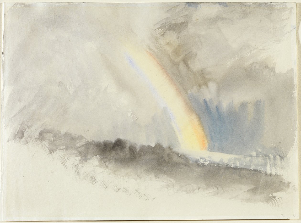 Bouřlivá krajina s duhou, asi 1824 (čb na papíře) od Joseph Mallord William Turner