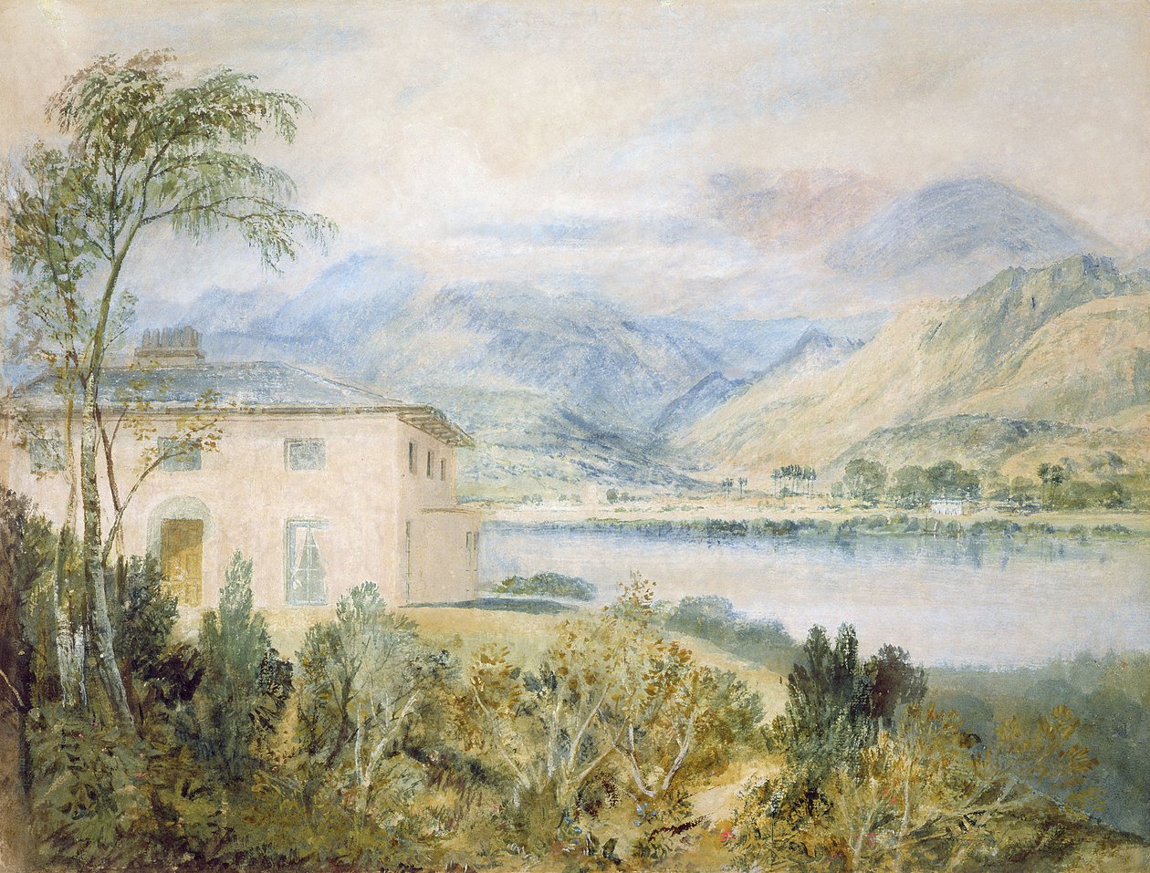 Tent Lodge, od Coniston Water, 1818, (wc a tělová barva na šedém papíře) od Joseph Mallord William Turner