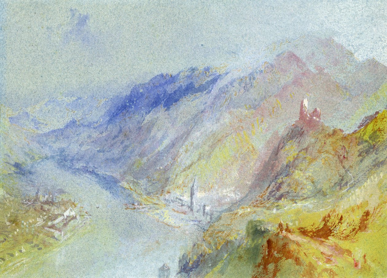 Hrad Trausnitz s výhledem na Landshut, kolem roku 1839 (kvaš a wc) od Joseph Mallord William Turner