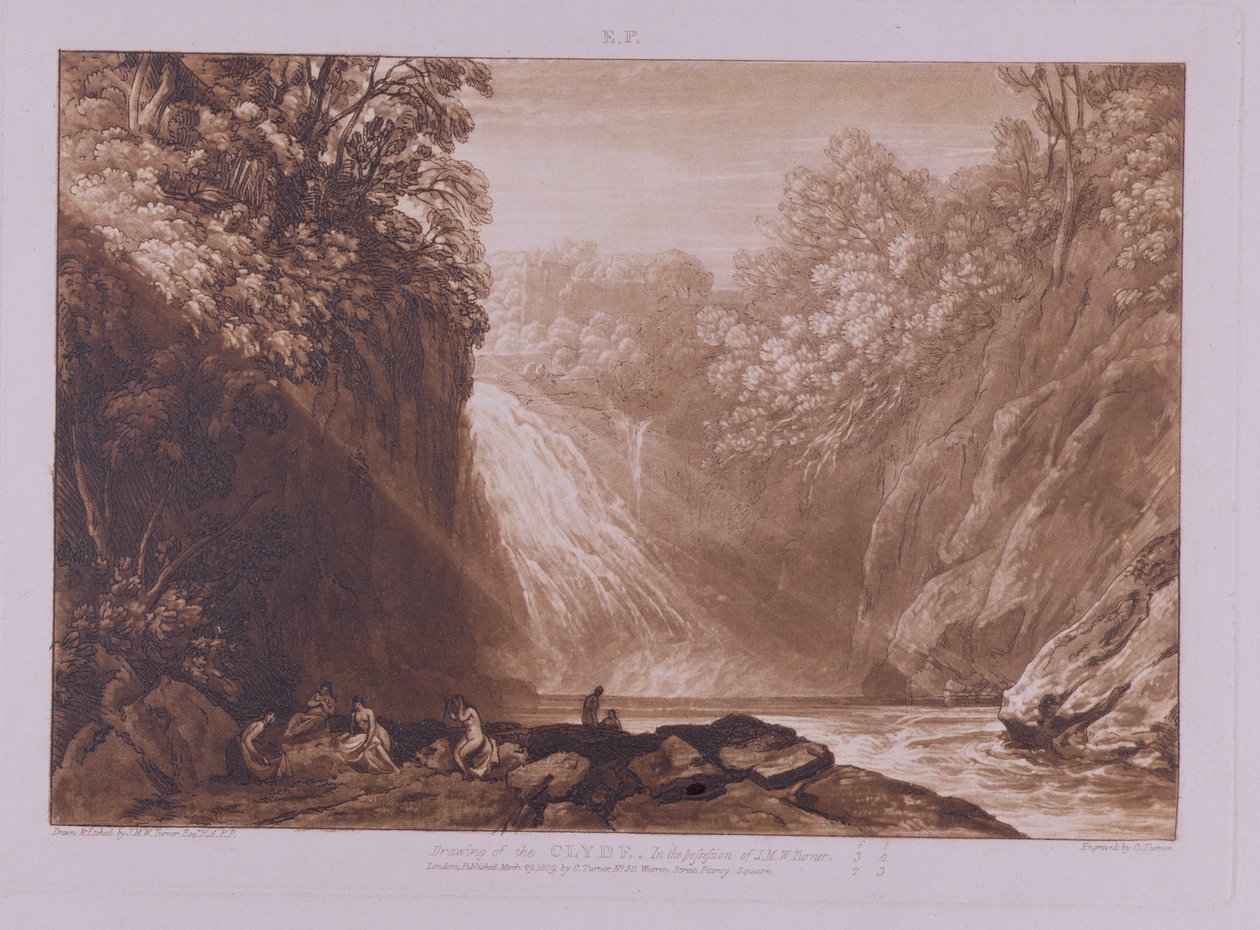 The Fall of the Clyde, vyryl Charles Turner (1773-1857), 1859-60 (lept a rytina) od Joseph Mallord William Turner
