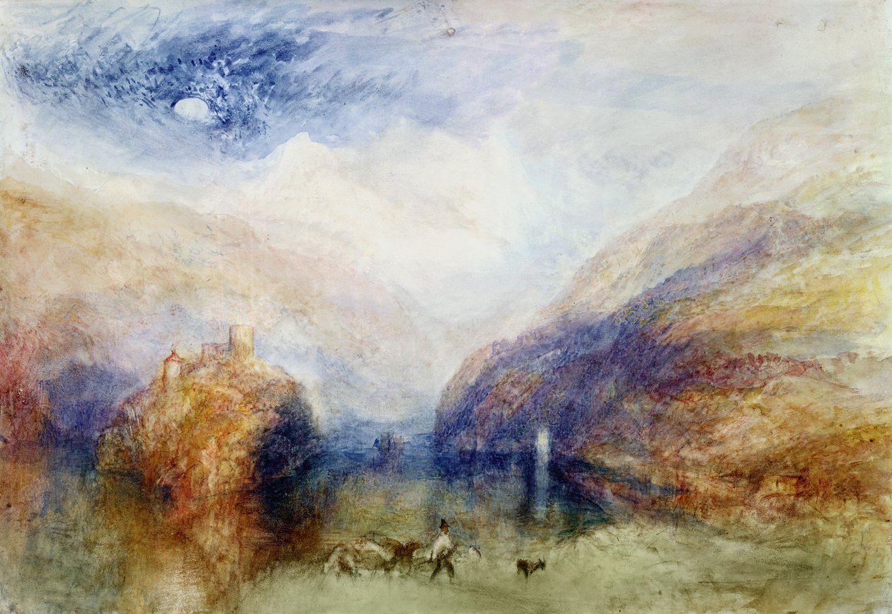 Lauerzersee s mýty, kolem roku 1848 (wc, pero a inkoust a škrábání na papíře) od Joseph Mallord William Turner