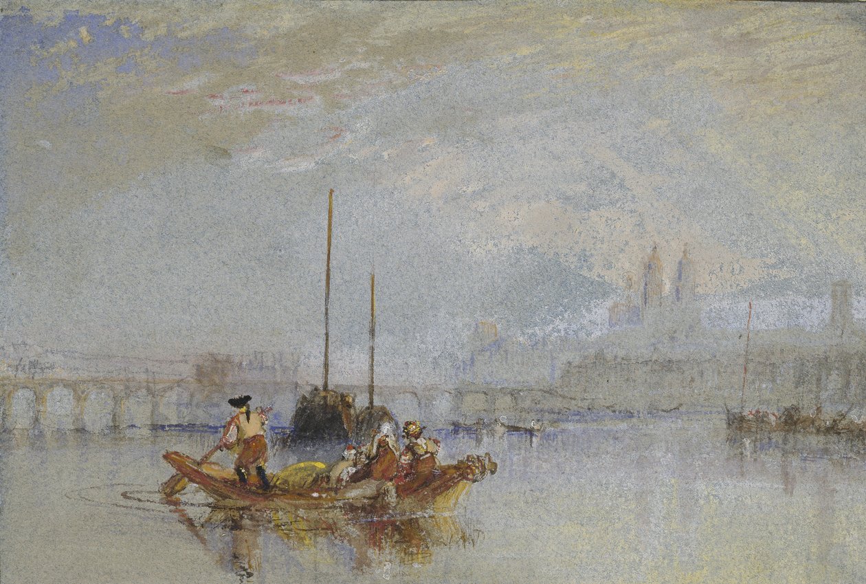 Prohlídky, c. 1830 (akvarel přes grafit s tělovou barvou a perem a hnědým inkoustem na šedém papíře) od Joseph Mallord William Turner