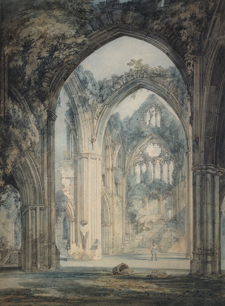Příčná loď Tintern Abbey, Monmouthshire, c. 1794 (akvarel přes grafit s perem a černým inkoustem) od Joseph Mallord William Turner